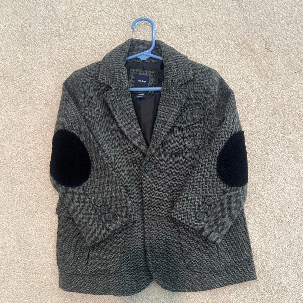 Kids Gray Tweed Jacket with Black Elbow Patches